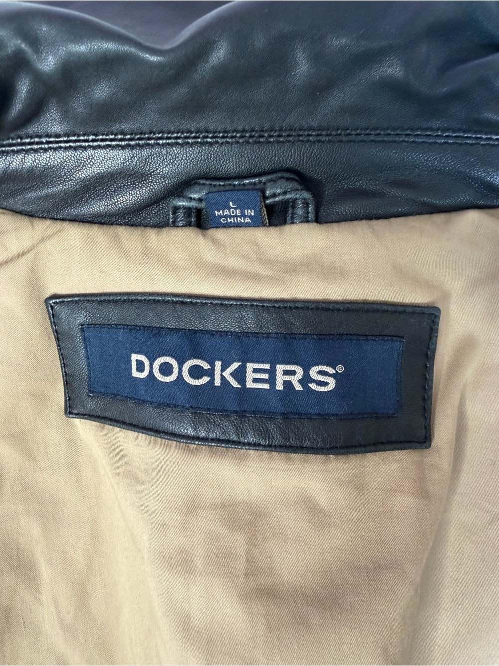 Dockers Black Leather Bomber Jacket Men’s Large Soft Zip Jacket Vintage - Picture 9 of 10